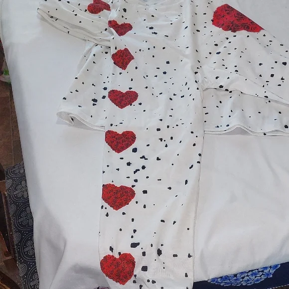 White Long Sleeve Shirt with Red Heart Design - Picture 6 of 6